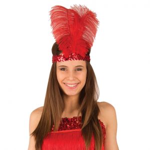 Haarband Charleston met veer -zwart of rood