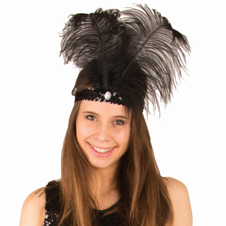 Haarband Charleston met veer -zwart of rood
