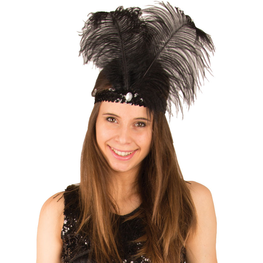 Haarband Charleston met veer -zwart of rood
