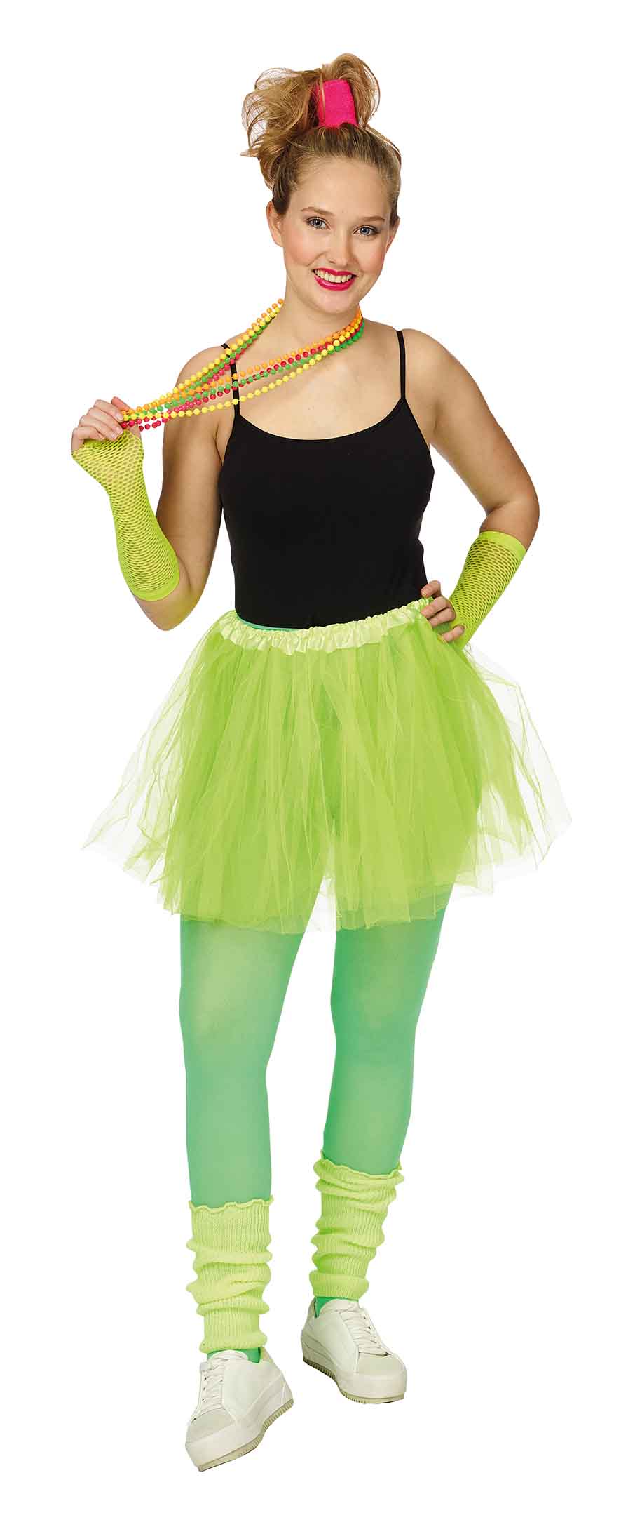 Fluo tutu met accessoires - handschoenen, beennwarmers en kettingen