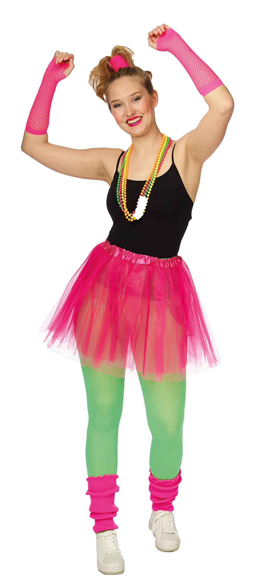 Fluo tutu met accessoires - handschoenen, beennwarmers en kettingen