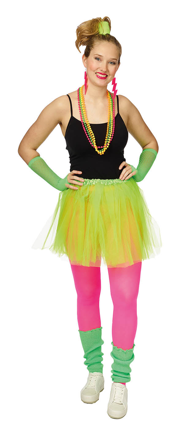 Fluo tutu met accessoires - handschoenen, beennwarmers en kettingen