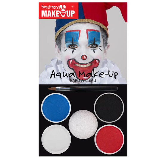 Grimeset clown - rood, blauw, zwart, wit - met penseel en sponsje